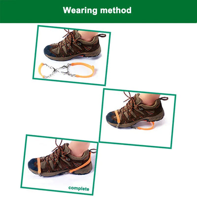 1Pair Anti Slip Ice Gripper Climbing Crampons 6 Teeth Steel Ice Grips Snow Walking Shoes Spikes Cleats Chain Claws Boots Cover