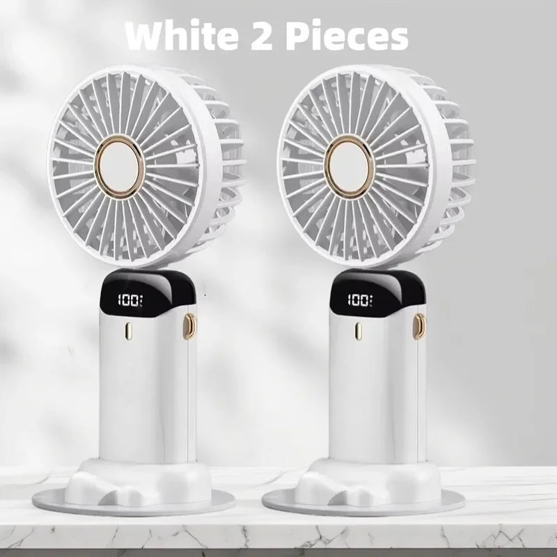 USB Handheld Mini Fan Foldable Portable Neck Hanging Fans 5 Speed USB Rechargeable Fan with Phone Stand and Display Screen