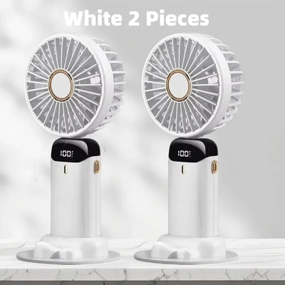 USB Handheld Mini Fan Foldable Portable Neck Hanging Fans 5 Speed USB Rechargeable Fan with Phone Stand and Display Screen