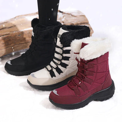 Winter Snow Boots Women Waterproof Suede Warm Plush Non-Slip Rubber Skiing Hiking Shoes Stylish Winter Essential Causal Shoes