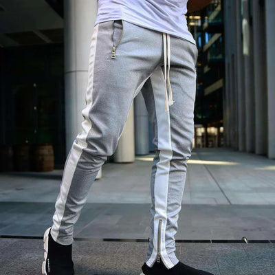 2025 New Men Sweatshirts Jogging Pants Men Casual Pants Men Stylish Color Block Zip Pockets Drawstring Sports Skinny Pants Trous