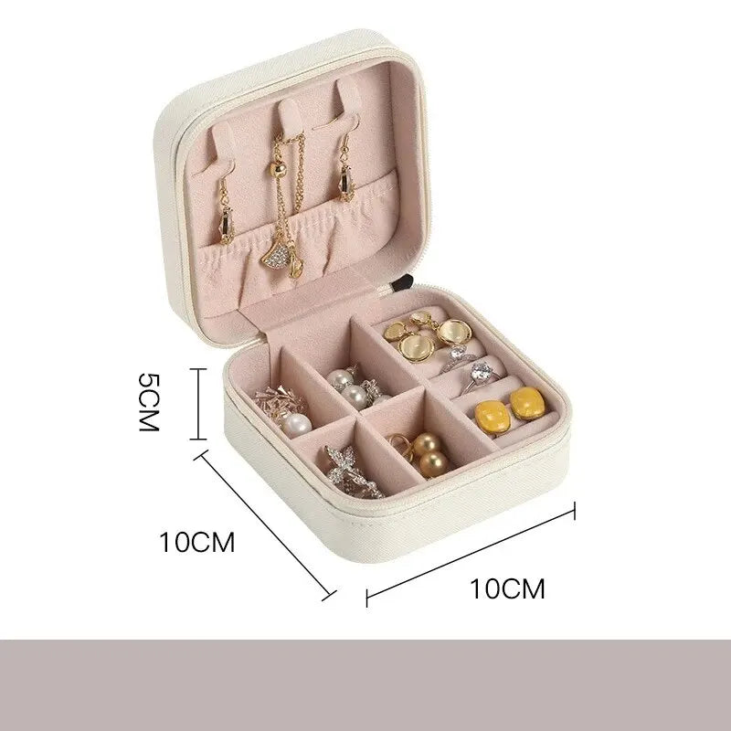 Portable Jewelry Box Jewelry Organizer Display Travel Jewelry Case Boxes Button Leather Storage Zipper Jewelers