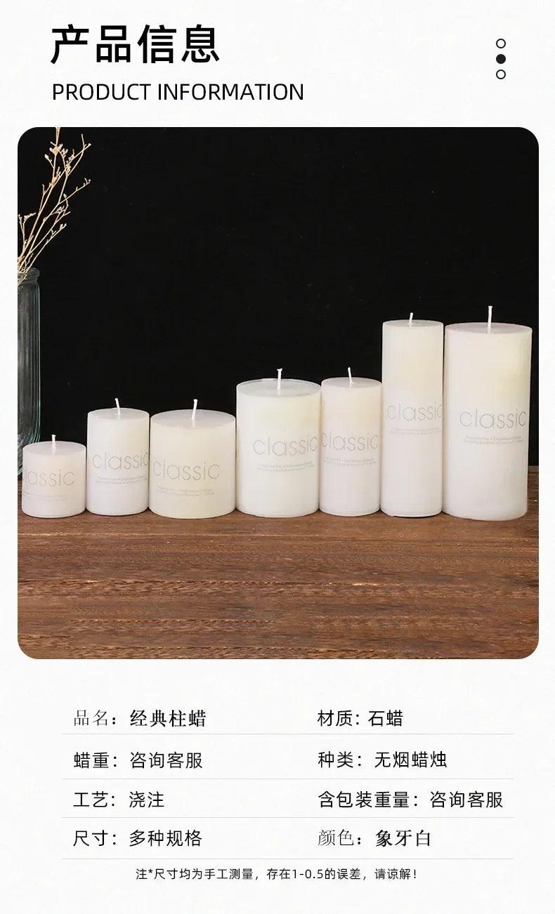 Classic european ivory white large cylinder candle smokeless tasteless romantic wedding hotel decoration holiday