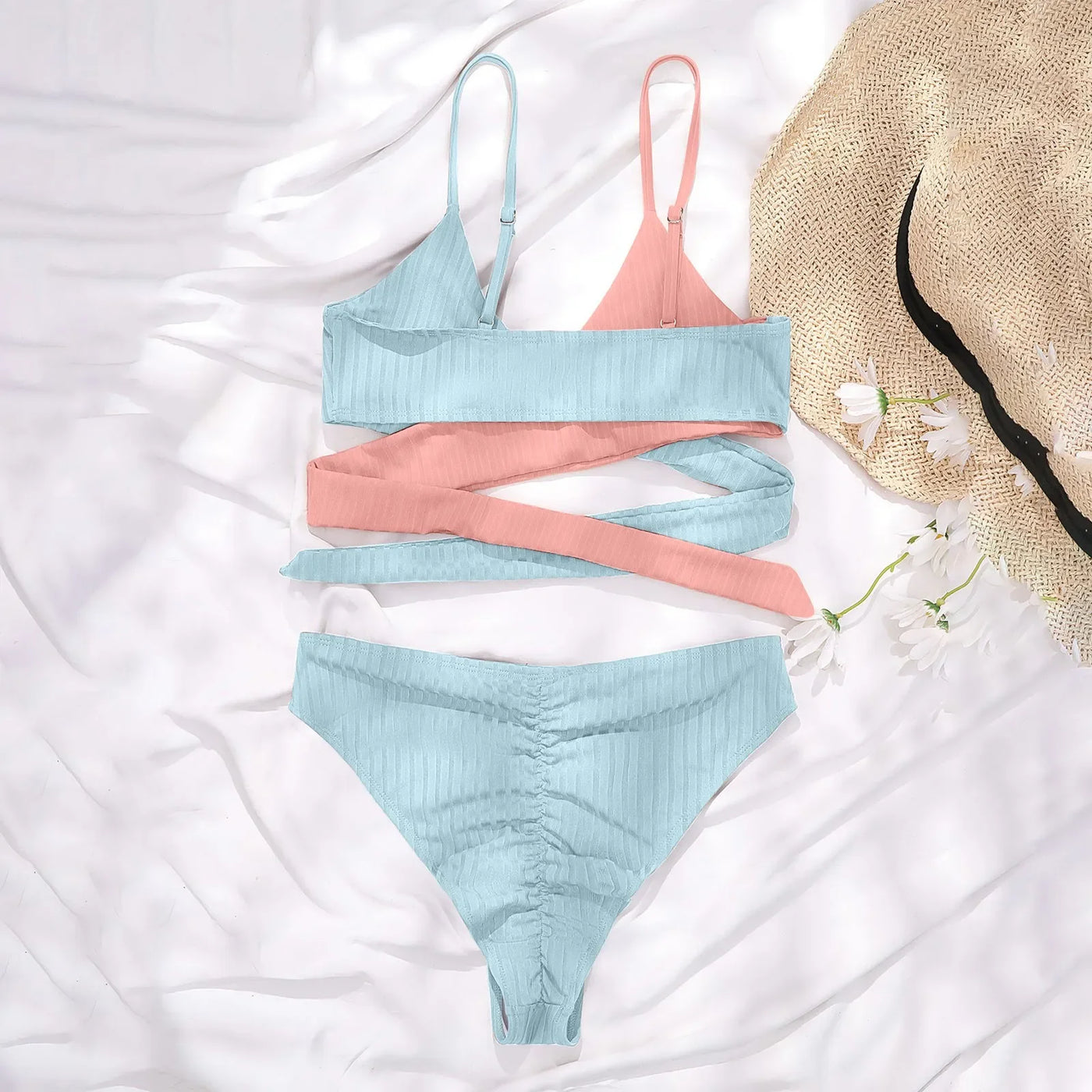 Summer Ladies Sexy High Waist Print Two Piece Bikini Sets Biquini Women Swimsuit Clothing Set Color Block Mujer Swimwear Suits