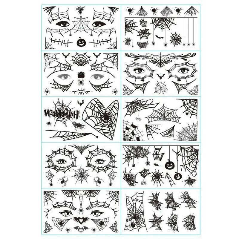 Temporary Tattoos for Women Adult Kids Girl Halloween Spider Web Tattoo Face False Waterproof Sticker Neck Arm Hands Tattoos