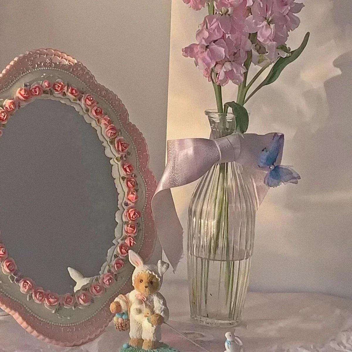 Stand desktop mirror large home decoration elegant environmentally pink vintage baroque wall-mounted for bedroom