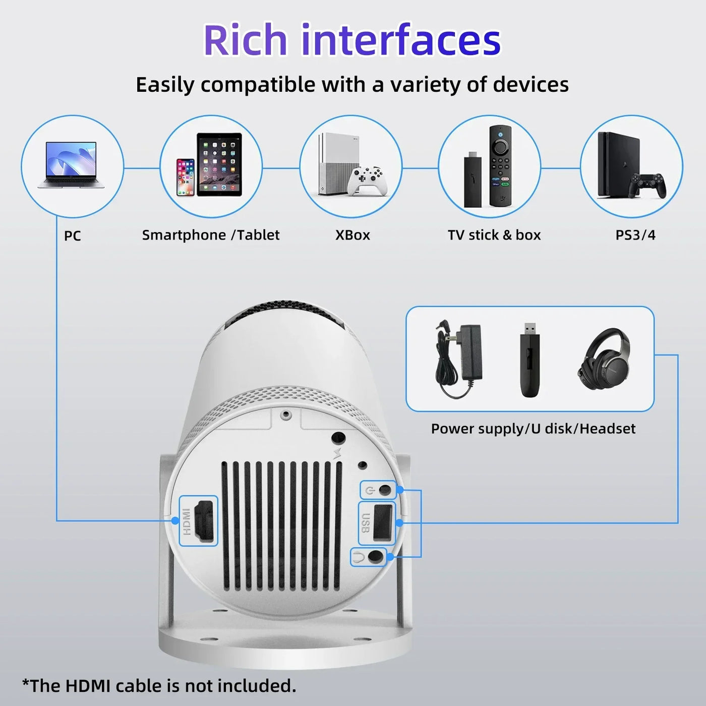 Portable Projector 4K Android 11 Dual Wifi6 290ANSI Allwinner H713 BT5.0 1080P 1280*720P Home Theatre Outdoor Cinema Projetors