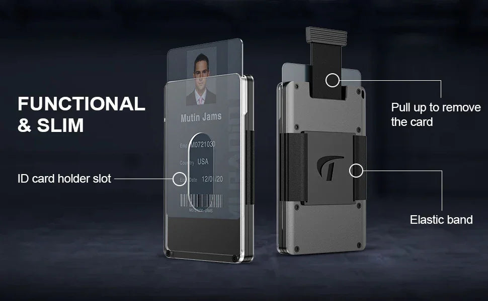 Minimalist Wallet For Men - Aluminum Slim Stretchable Belt Draw-Out Metal Wallet  , Holds up 15 Cards with Cash Strap,Card holde