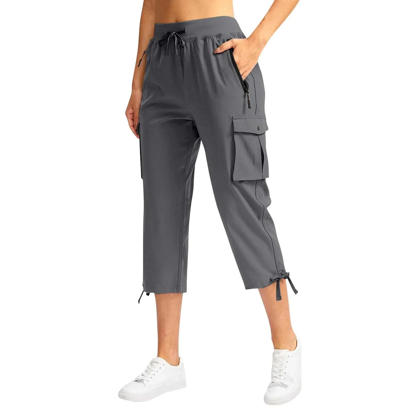 Womens Cargo Capris With 6 Pockets Lightweight Quick Dry Outdoor Travel Casual Comfy Summer Pants Korean All-Match High Waist