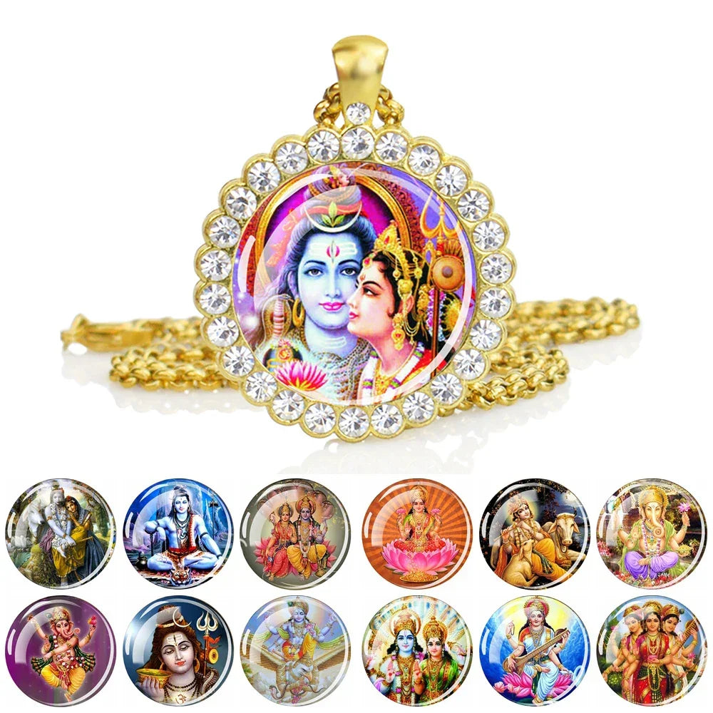 Hinduism Necklace Ganesha Goddess Kashmi Vishnu Rhinestone Pendant Shiva Amulet Charms Necklaces Women Indian Buddhism Jewelry