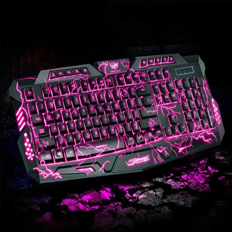 Gaming Keyboard USB Backlit Gaming Keyboard,Letters Glow, 3 Color Crack Backlit,Illumination Keyboard for Game