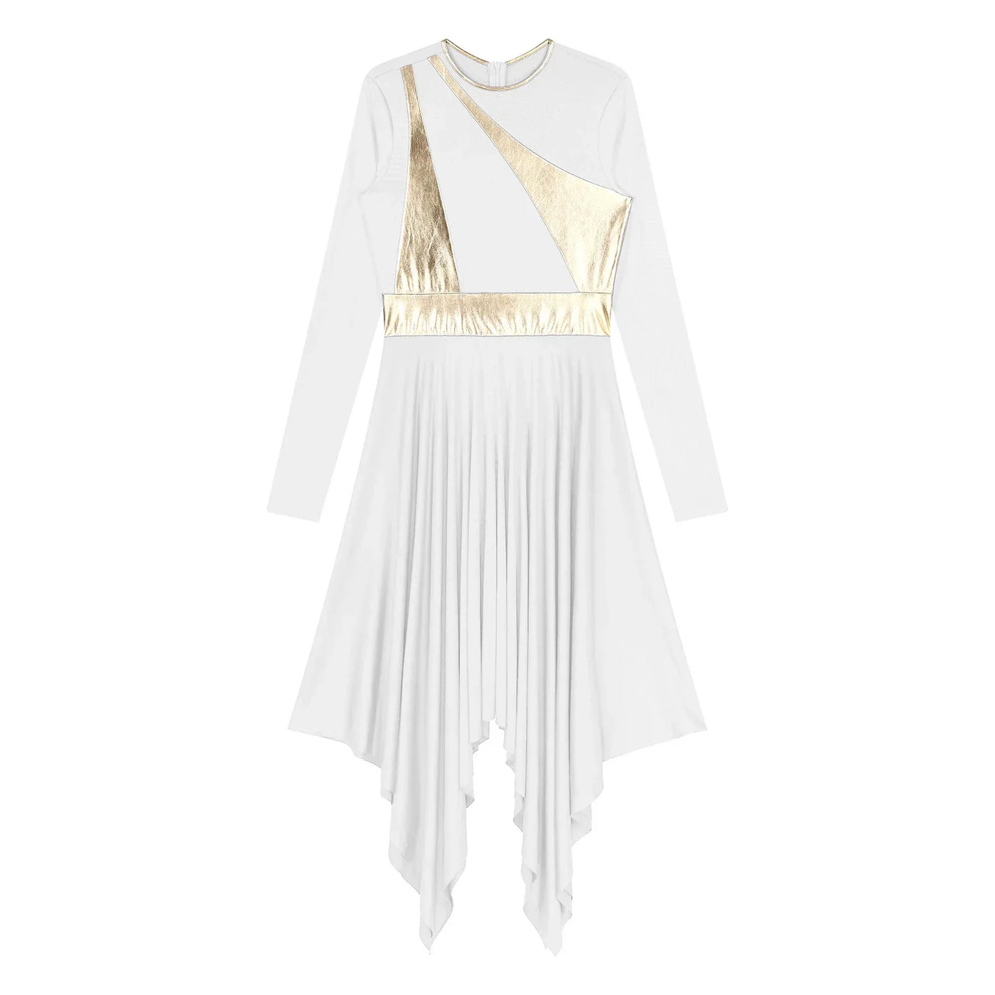 Women Church Choir Worship Liturgical Dress Modern Lyrical Dance Waltz Stage Performance Costume Long Sleeve Metallic Shiny Gown