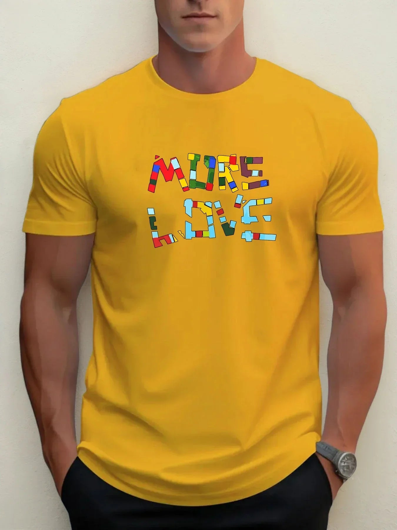 T Shirts For Man MUER LOVE 100% Cotton Graphic Printing Summer Round Neck T-Shirt Casual Breathable Street Style Daily Top