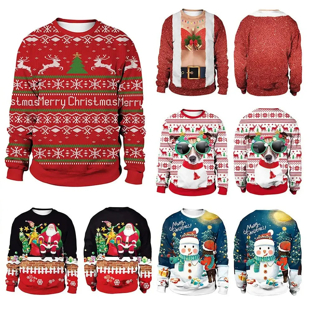 2024 Women Ugly Christmas Sweatshirt Funny Dog Head Pullovers Hoodie Humping Reindeer Climax Christmas Clothes