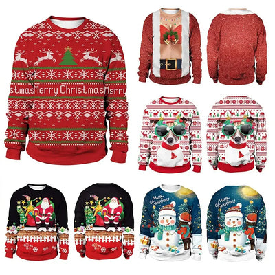 2024 Women Ugly Christmas Sweatshirt Funny Dog Head Pullovers Hoodie Humping Reindeer Climax Christmas Clothes