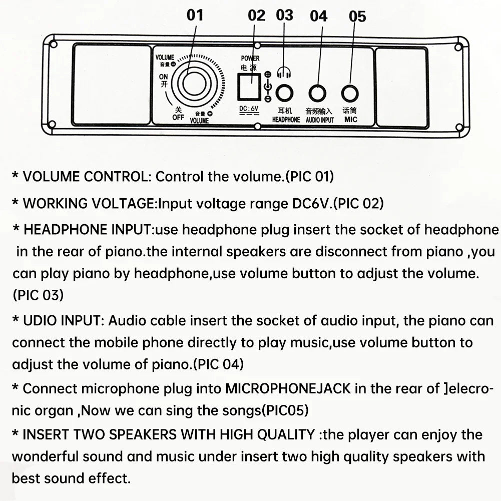 37 Keys Digital Piano for Kids and Adults 2.2CM Piano Key with Mic and Earphones Jacks Music Educational Instrument Wood Piano