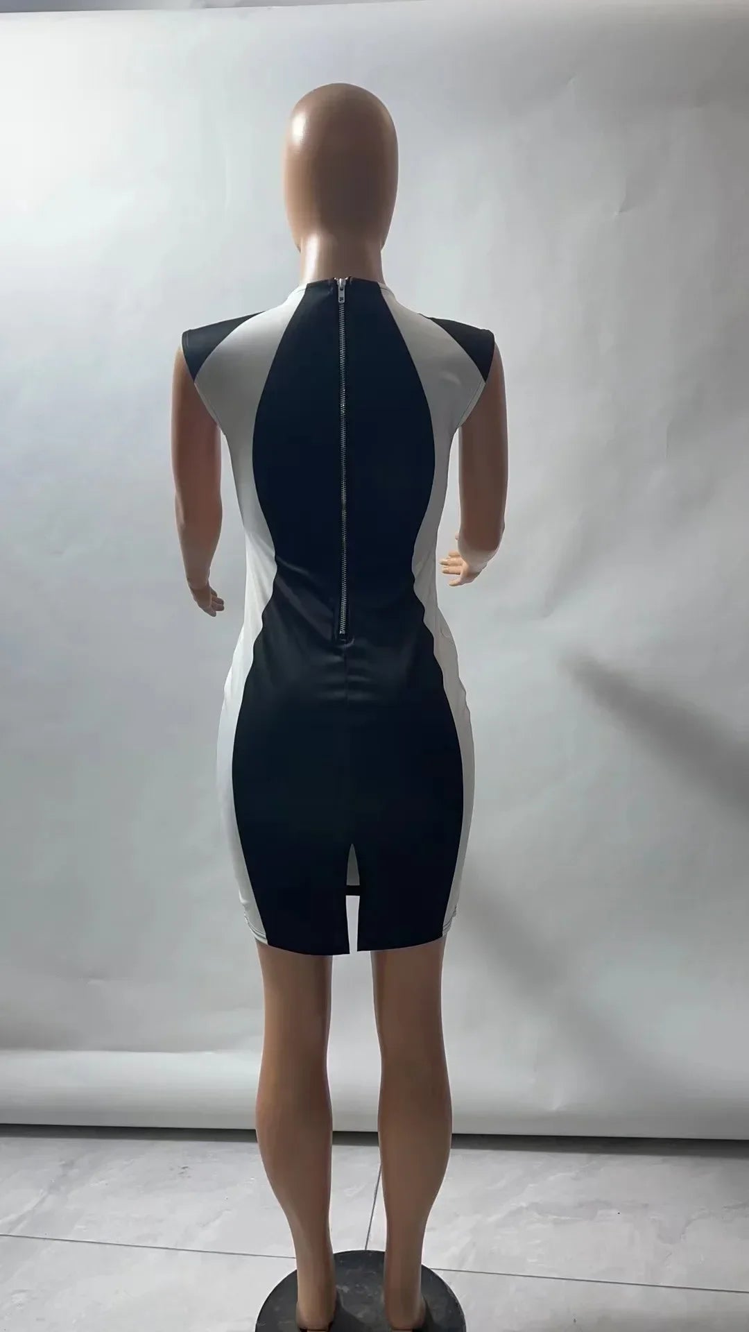 2025 Summer Women's Dresses Fashion Elegant Colorblock Round Neck Sleeveless Casual Bodycon Mini Daily Dress for Female