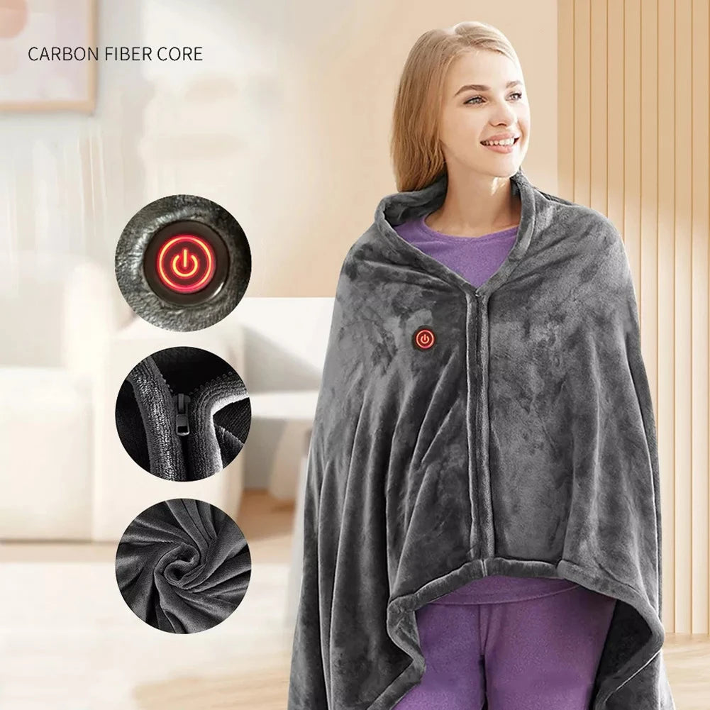 USB Heated Blanket Wearable Body Warmer Heating Shawl 9 Heated Areas Winter Electric Blanket 3 Heated Level For Home And Office