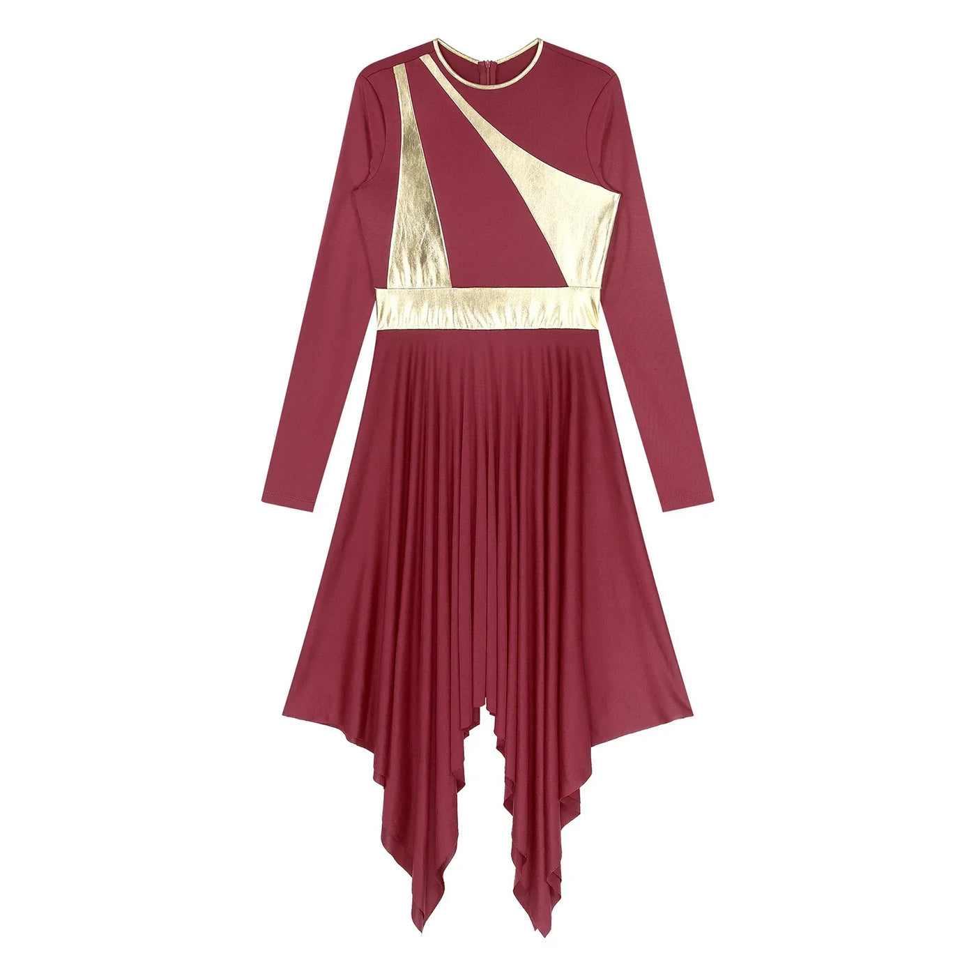 Women Church Choir Worship Liturgical Dress Modern Lyrical Dance Waltz Stage Performance Costume Long Sleeve Metallic Shiny Gown