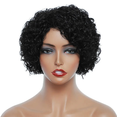 Short Kinky Curly Human Hair Wig Afro Short Wigs Pixie Cut Wig Human Hair No Lace Front Natural Brazilian Hair Wigs For Women