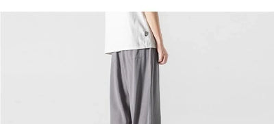 Summer Large Size Linen Cotton Wide Leg Pants Men Casual Comfortable Loose Fit Straight Leg Trousers Long Pants