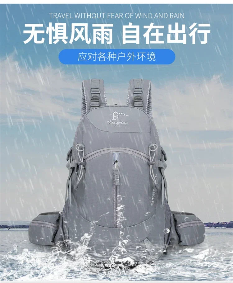 Fashionable and Wear-Resistant Outdoor Travel Backpack, Black and Red Contrasting Color Large-Capacity Mountaineering Bag with Waterproof Cover