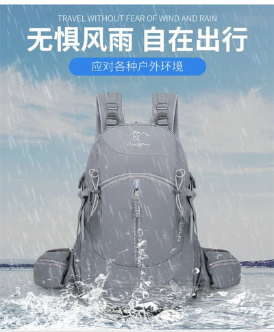 Fashionable and Wear-Resistant Outdoor Travel Backpack, Black and Red Contrasting Color Large-Capacity Mountaineering Bag with Waterproof Cover