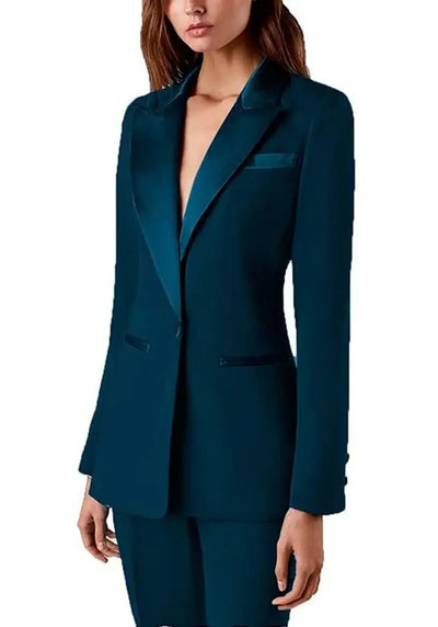 Women's 2 Piece Office Elegant Spring Suit Slim FitVelvet Lapel Chic Outerwear Long Sleeve Casual Wear Outfit Prom Party Blazers