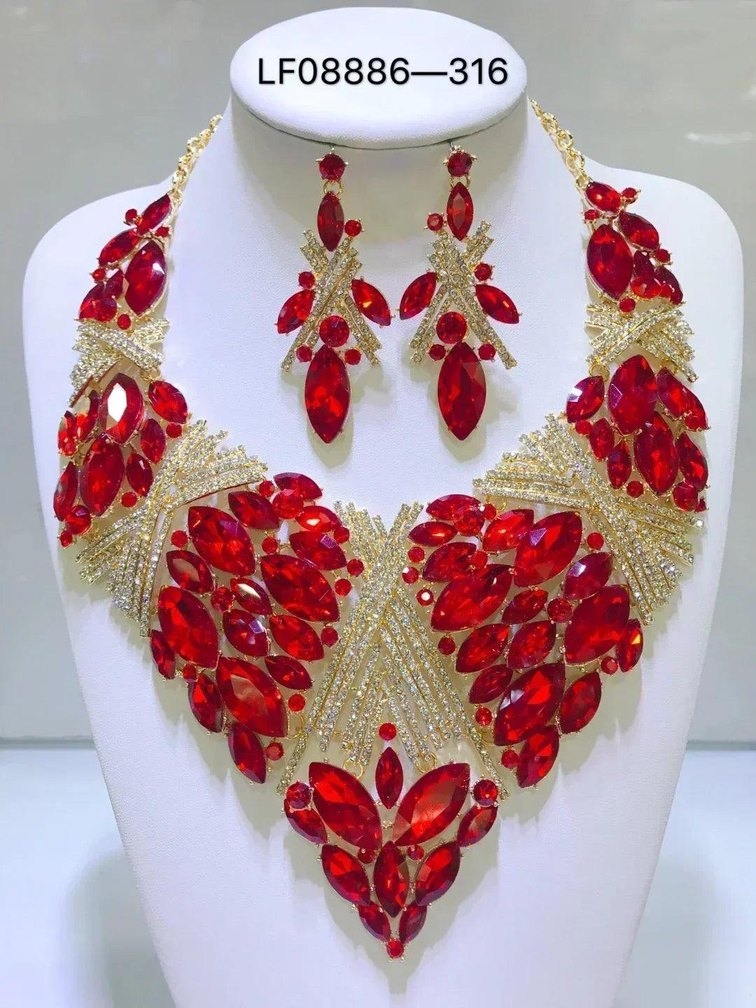Women luxury necklaces set wedding delicate fashion jewelery crystal rhinestone earrings jewelry sets