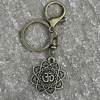 Nostalgia Yoga Lotus Keyring Mandala Jewelry Vintage Keychain For Women Buddhism Gifts