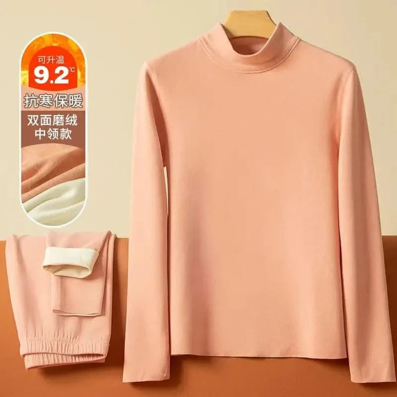 Thermal Underwear Sets for Women Mid-high Collar High Stretch Base Tops