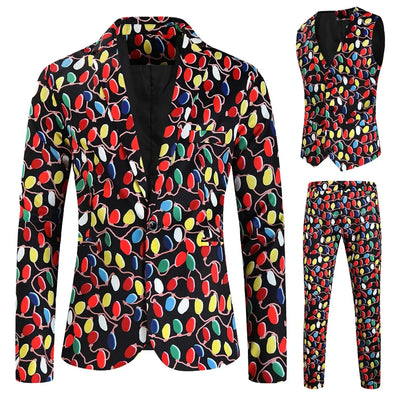 Men's Blazers Sets Rainbow Striped Print Blazers Jacket+Pants+Vest Man three Pieces Sets Prom Party Stage Singer Dancer Costumes