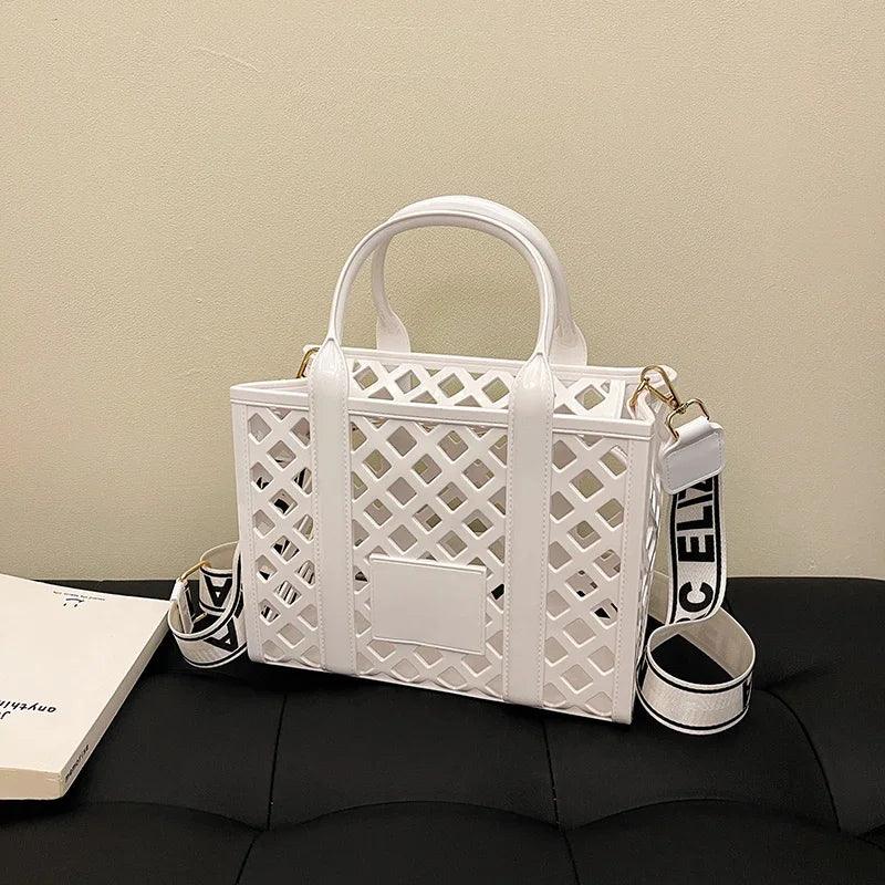 Designer Tote Bag For Women Brand Hollow Out Shoulder Bag 2025 New Travel Beach Handbag Purple Bag Fashion Shopper Purse