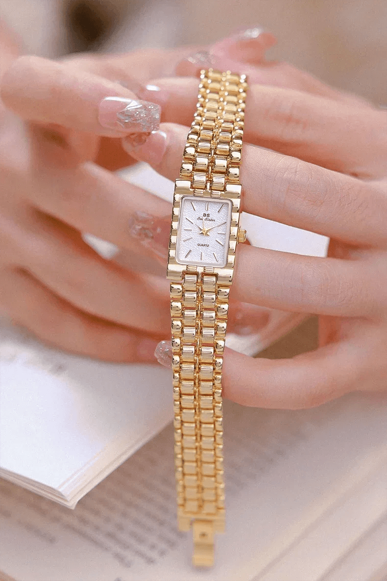 Luxury ladies’ watch retro elegant gold silver small square high quality watchchain gift watches for women