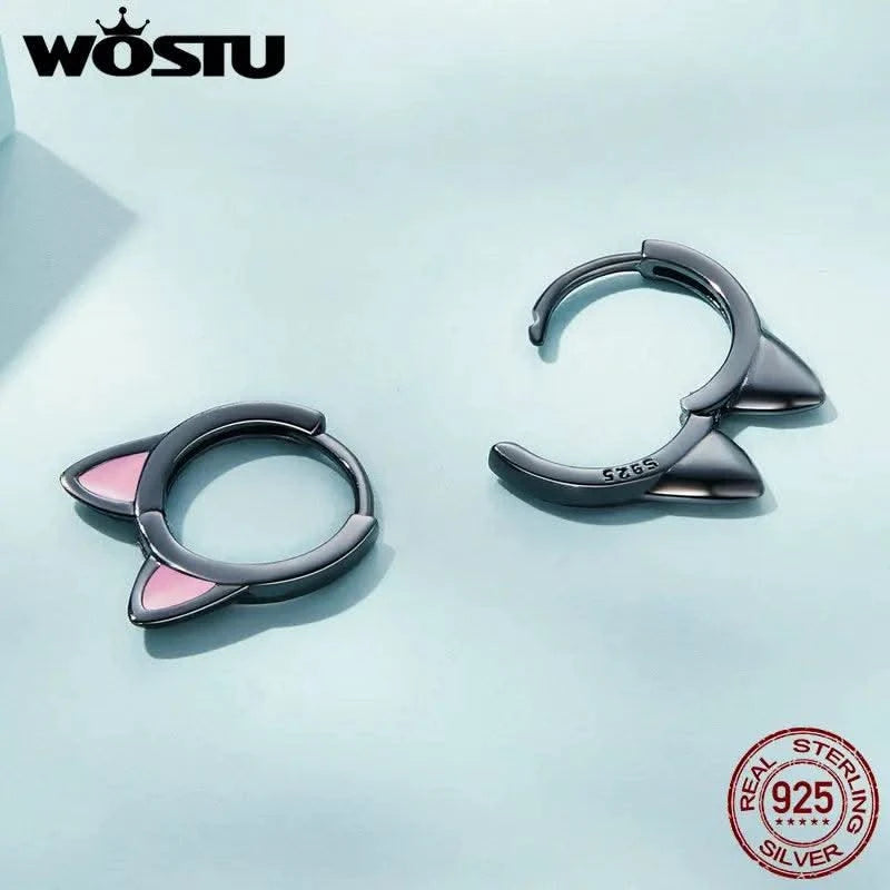 WOSTU Real 925 Sterling Silver Cat Ear Hoop Earrings For Women
