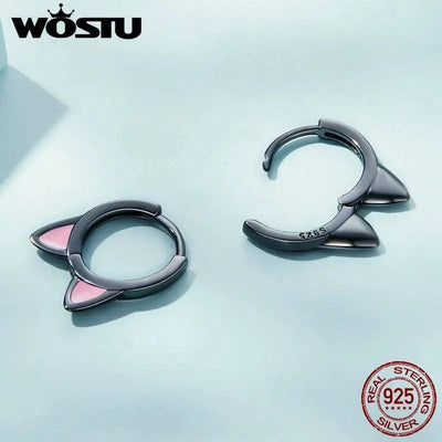 WOSTU Real 925 Sterling Silver Cat Ear Hoop Earrings For Women