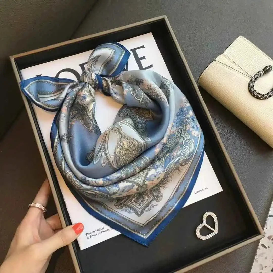 Women's Elegant White Black Polka Dot Design Satin 70cm Silk Scarves  100% Mulberry Silk