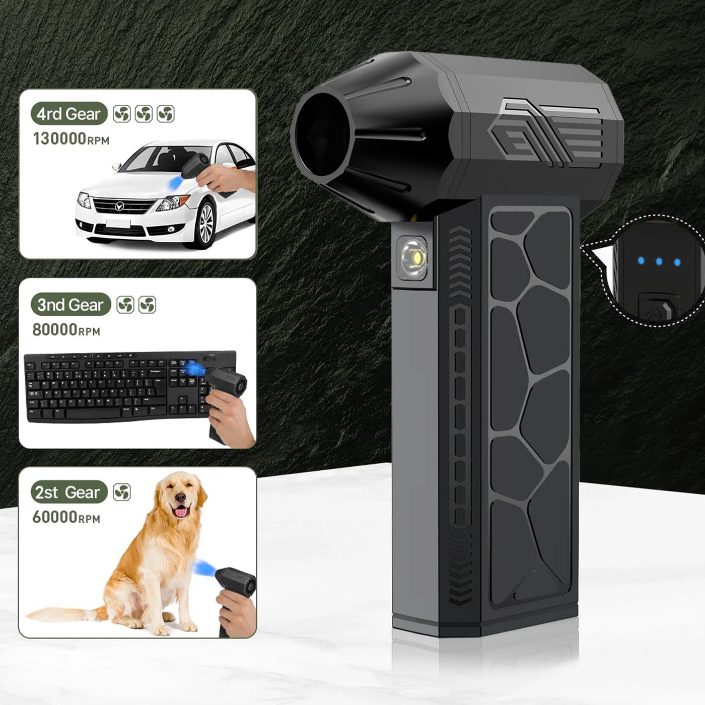 Compressed Air Duster Mini Blower Turbo Fan Cordless Electric air Duster for Keyboard PC Cleaning,No Canned for Home and Car