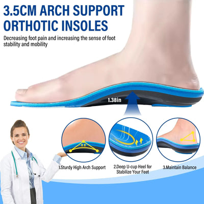 Flat Feet Insoles, Arch Support with Deep Heel Cup & Shock Absorption - Relieve Plantar Fasciitis, Pronation, Ankle Pain