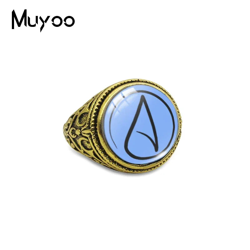 Atheist Atheism Symbol Antique Rings for Men Atheist Logo Glass Cabochon Fashion Dome Rings Handmade Jewelry Vintage Ring