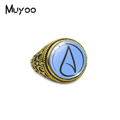 Atheist Atheism Symbol Antique Rings for Men Atheist Logo Glass Cabochon Fashion Dome Rings Handmade Jewelry Vintage Ring