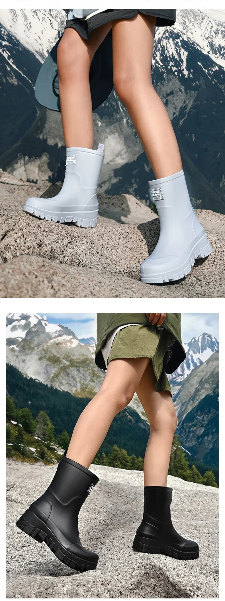 Women Waterproof Boots New Style Elastic Mouth Ankle Boots Mid Top Rain Shoes Non Slip Outdoor Indoor Chelsea Water Boot Woman