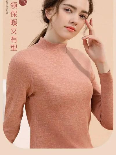 Thermal Underwear Sets for Women Mid-high Collar High Stretch Base Tops