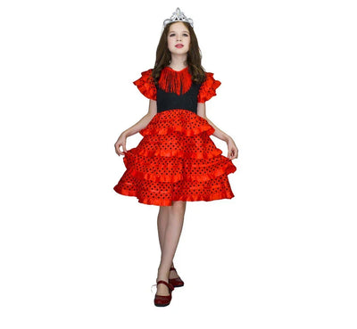 Dress Women 2025 Europe America Short Sleeve Midi Dress Traditional Spanish Dance Dress For Girls Festival Tassel Dot Dress