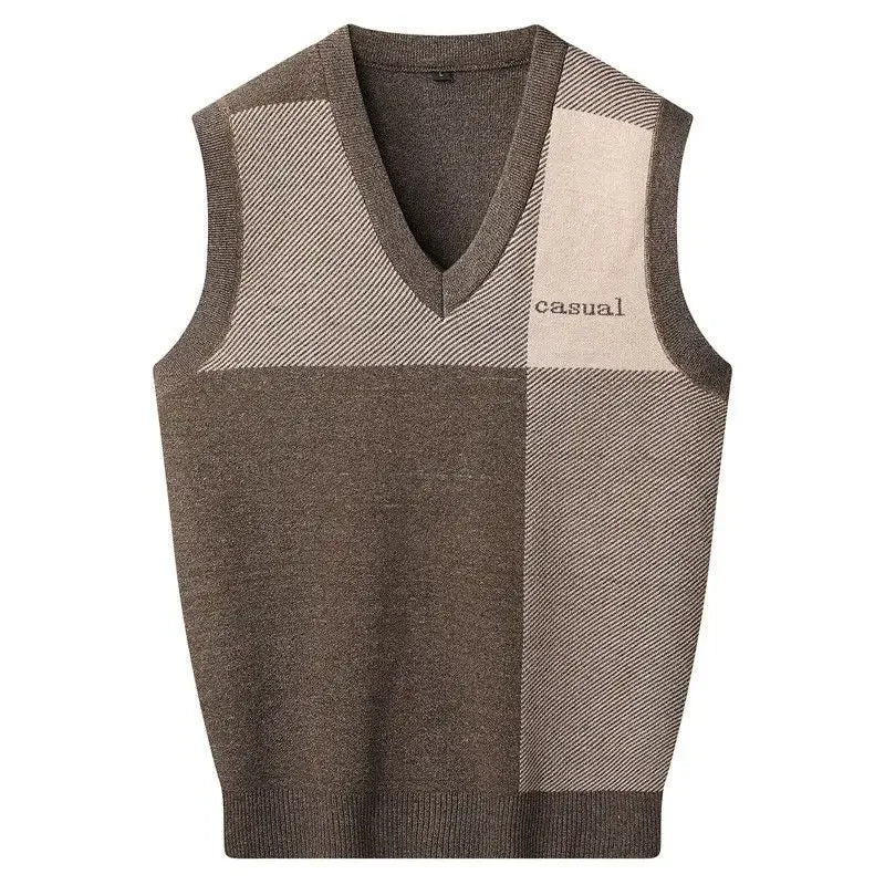 Knitted Sweaters for Men Letter Waistcoat Man Clothes Plaid Vest V Neck Sleeveless Overfit Maletry Cotton Knitwears Classic Ugly