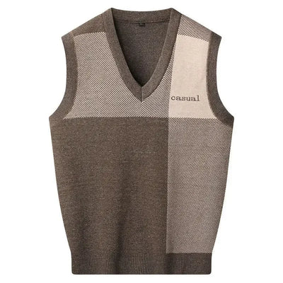 Knitted Sweaters for Men Letter Waistcoat Man Clothes Plaid Vest V Neck Sleeveless Overfit Maletry Cotton Knitwears Classic Ugly