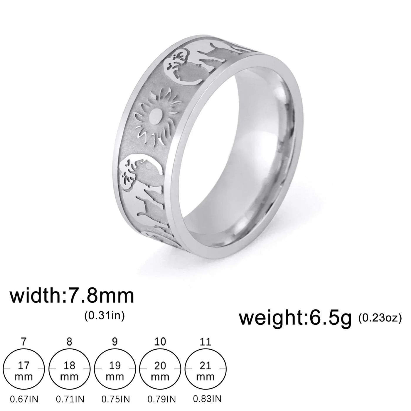 Jeshayuan Elephant Sun Rings for Woman Hinduism Lucky Amulet Stainless Steel Couple Ring Animal Lover Party Jewelry Gift