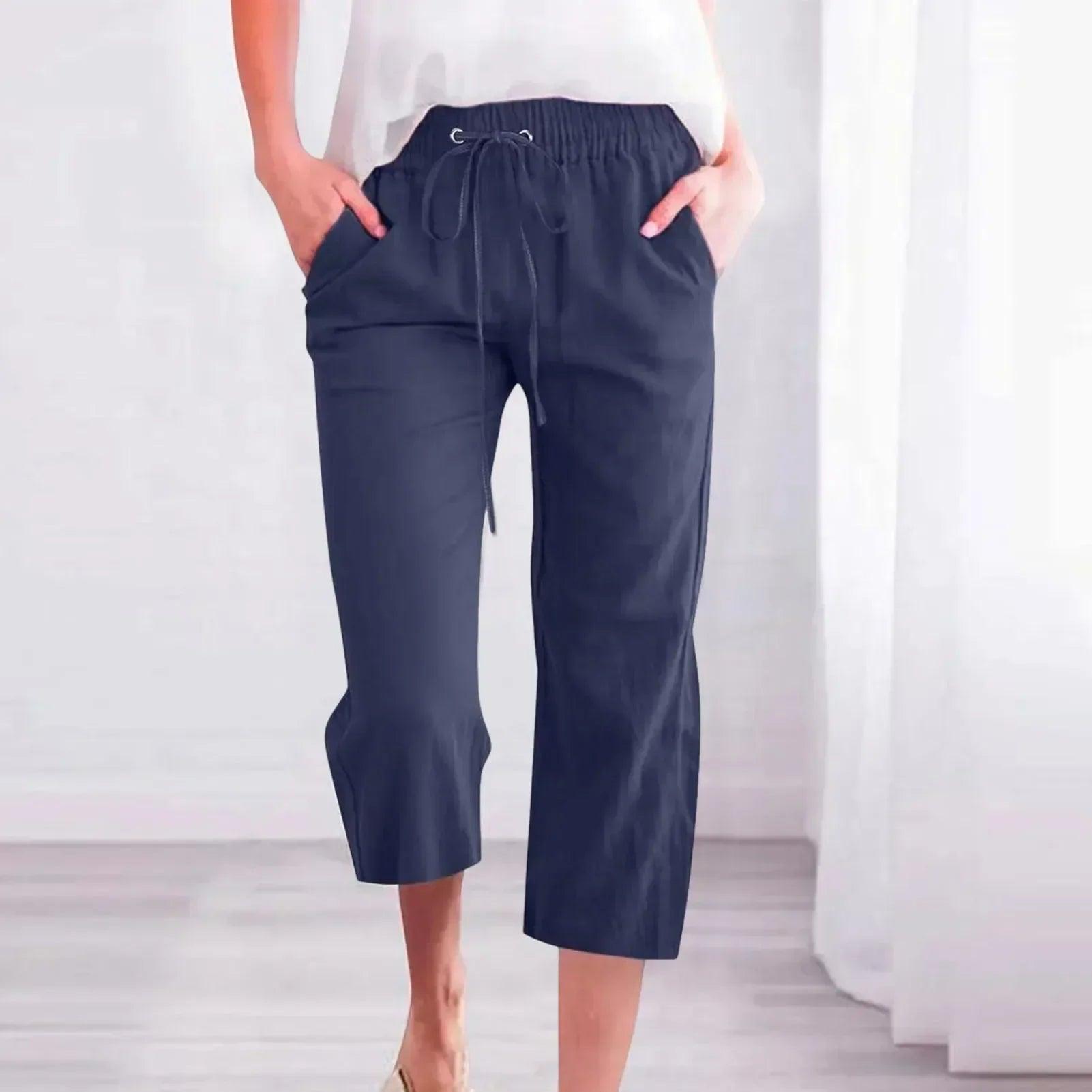 Women’s pants cotton linen harem cropped women drawstring lady pocket trousers loose ropa mujer juvenil