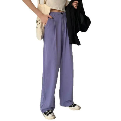 Spring Autumn Women Elegant Long Loose Pants Vintage Lady High Waist Wide Leg Cotton Pants Female Casual Street Pants Bottoms