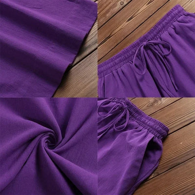 Women Wide Leg Pants Solid Loose Length Pants Cotton Linen Elastic Waist Casual Pants Vintage Mid Waist Pants 5XL